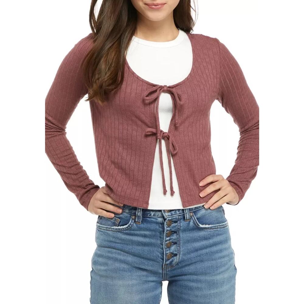 Self Esteem Womens Cardigan Sz S Rose Brown‎ Pointelle Double Tie Y2K NEW 90s